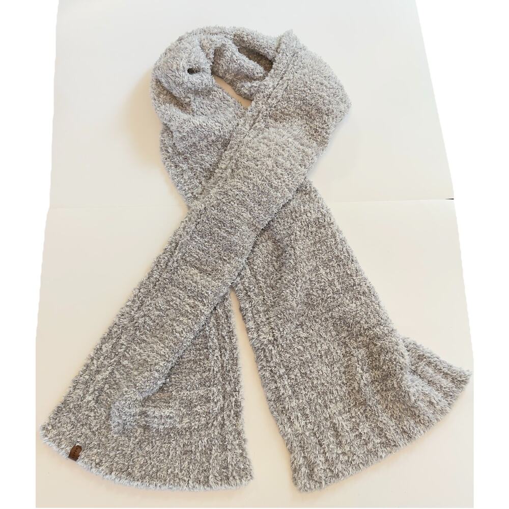 Aspen Grey Sherpa Scarf Soft Fuzzy Cloud Knit Winter Warm Leather Logo Patch